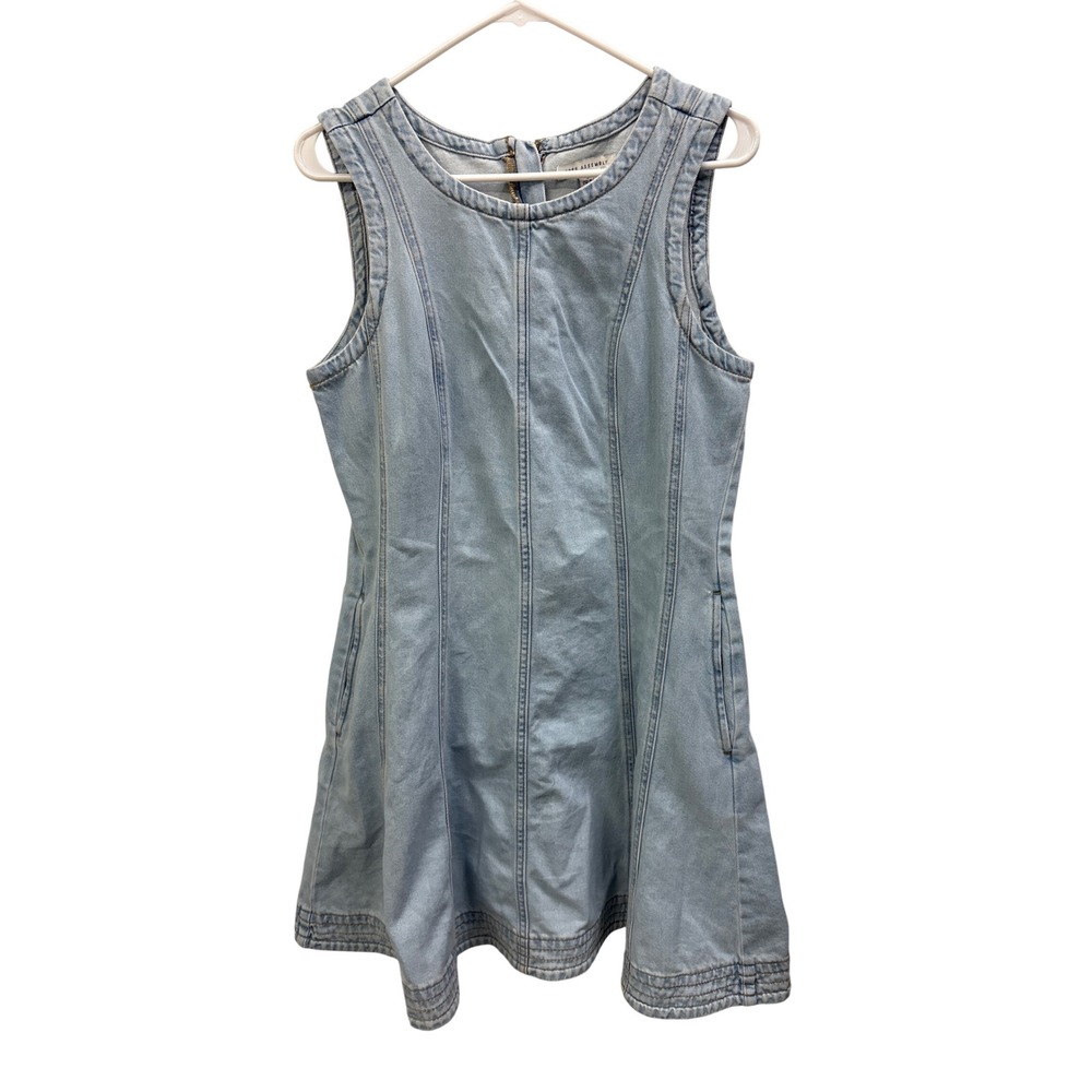 Free Assembly Womens Light Wash Denim Sleeveless Fit and Flare Mini Dress L 12
